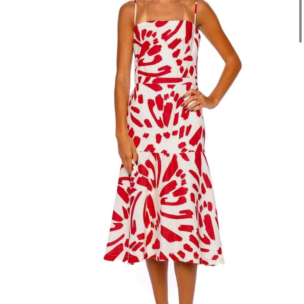 Andres Otalora Susurros Scarlet Papillon Linen Midi Dress NWT Size 4